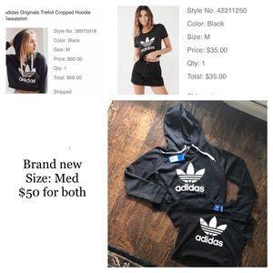 Adidas cropped hoodie and cropped tee.